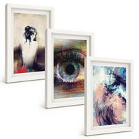 BILDER SET 3er Set - 20x30 cm Weißer Rahmen - Porträt einer Frau mit abstrakten Emotionen - Weiß, Kunststoff (20/30cm) - TULUP