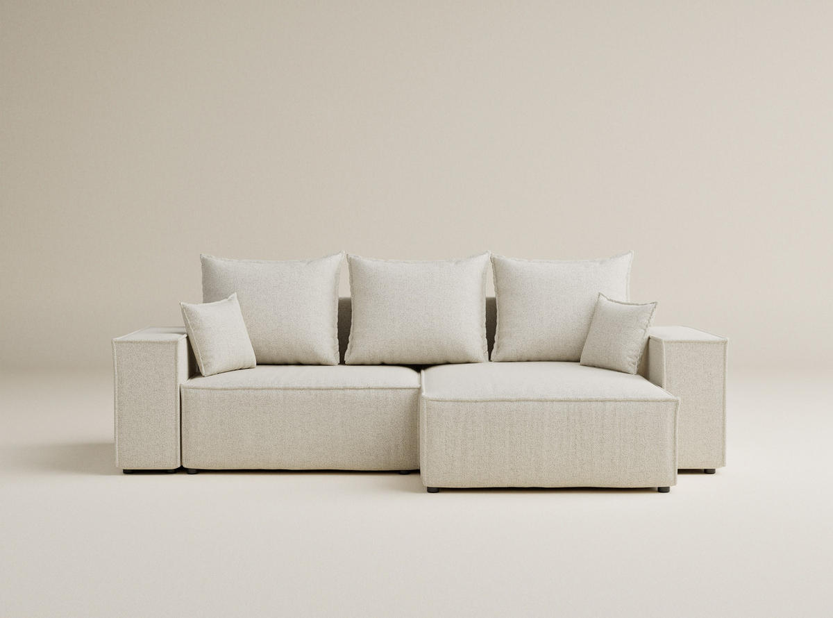 ECKSOFA MIT SCHLAFFUNKTION Moyo Creme Webstoff - Creme/Schwarz, Holz/Holzwerkstoff (255/148cm) - Maison de Reve