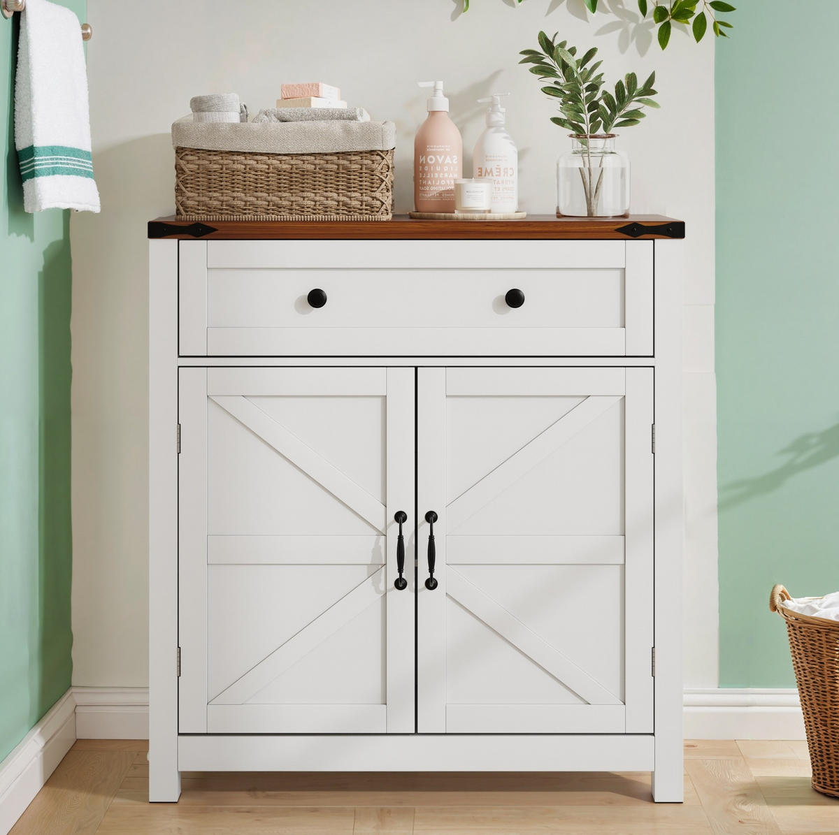 SIDEBOARD 76/30/83 cm weiß aus MDF mit Schublade und Türen - Weiß, Holzwerkstoff (76/83/30cm) - OKWISH