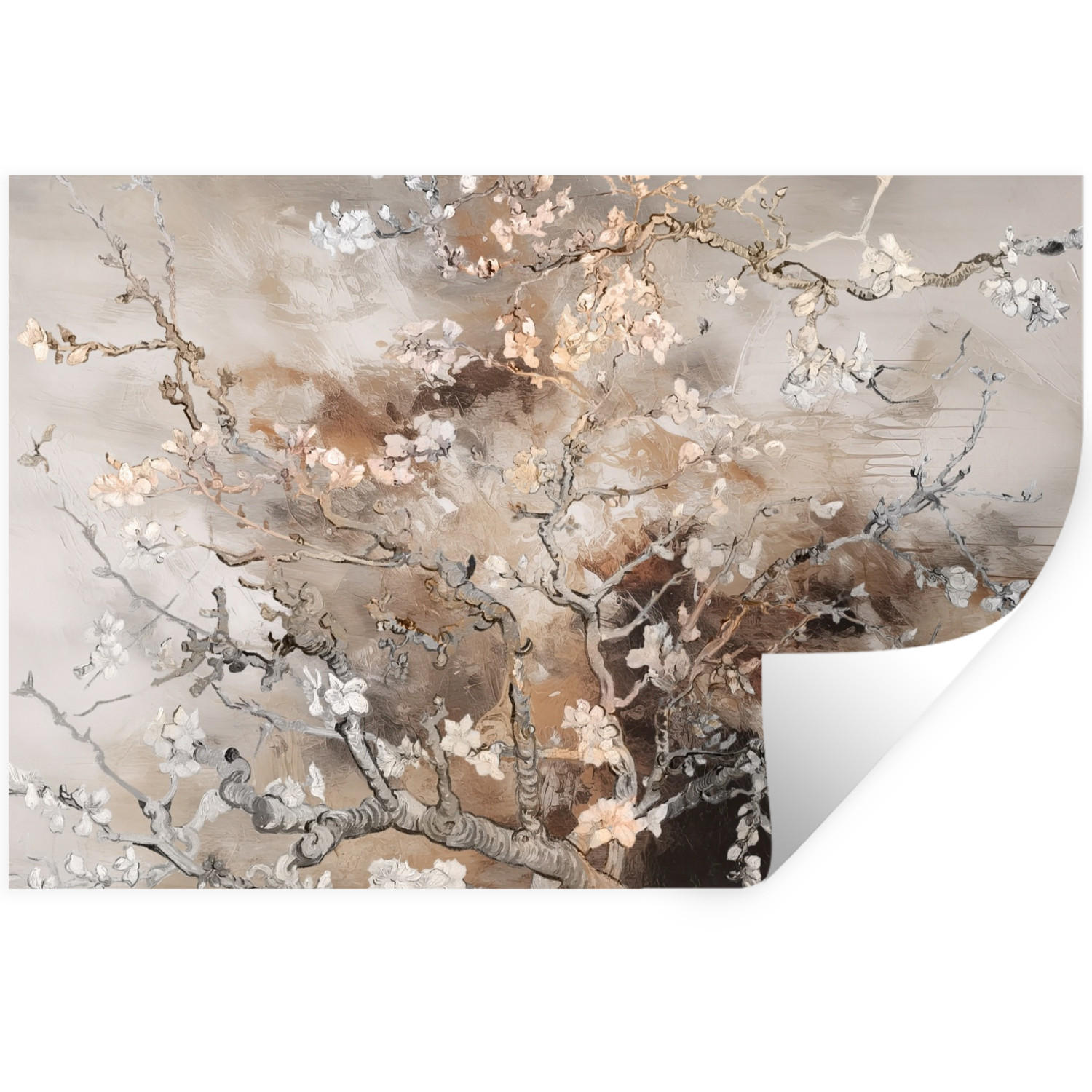 WANDTATTOO Mandelblüte - Kunst - Van Gogh - Beige - Abstrakt 120x80 cm - Braun, Kunststoff (120/80cm) - MuchoWow