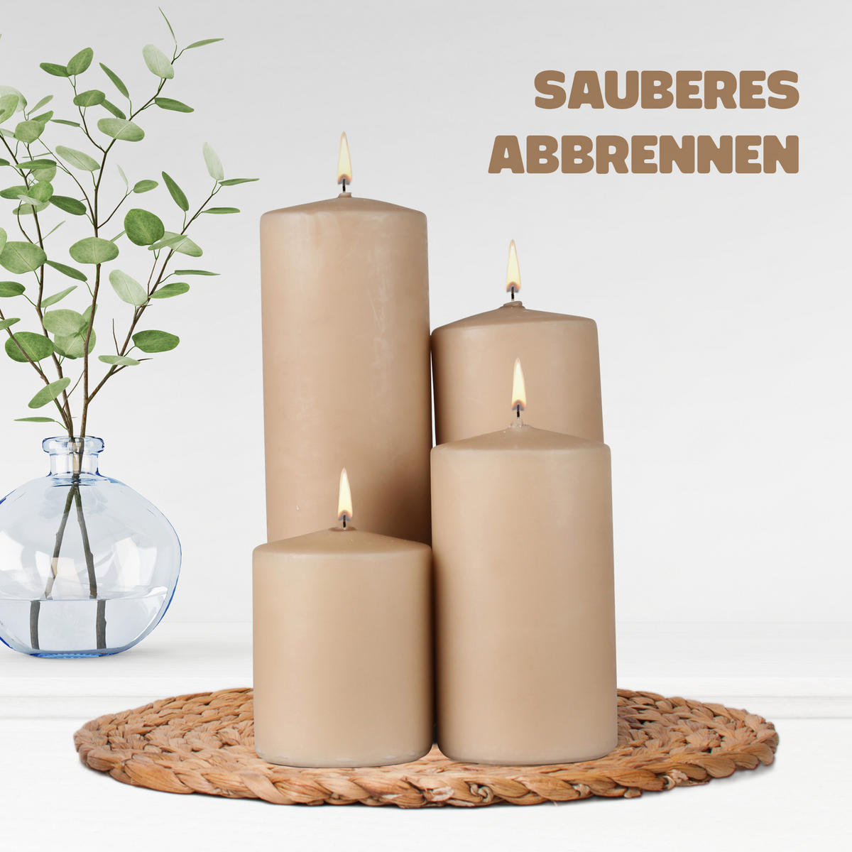 STUMPENKERZEN 4er Pack "Beige", Größe Ø7cm x Höhe: 8 cm - Beige, Naturmaterialien (7/8cm) - Bestlivings