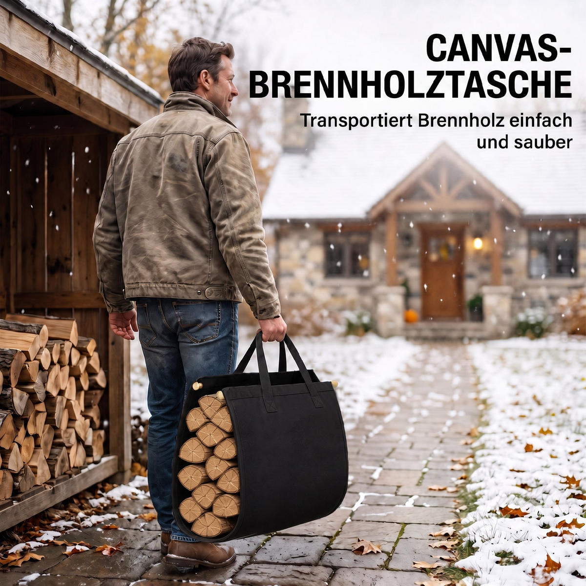 BRENNHOLZREGAL Metall Canvas Schwarz - Schwarz, Textil/Metall (33/44/47.5cm) - Outsunny