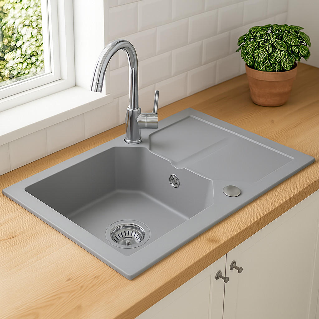 GRANITSPÜLE KKO grau 600x435mm - Grau, Holzwerkstoff (43/17/43cm) - roe furniture