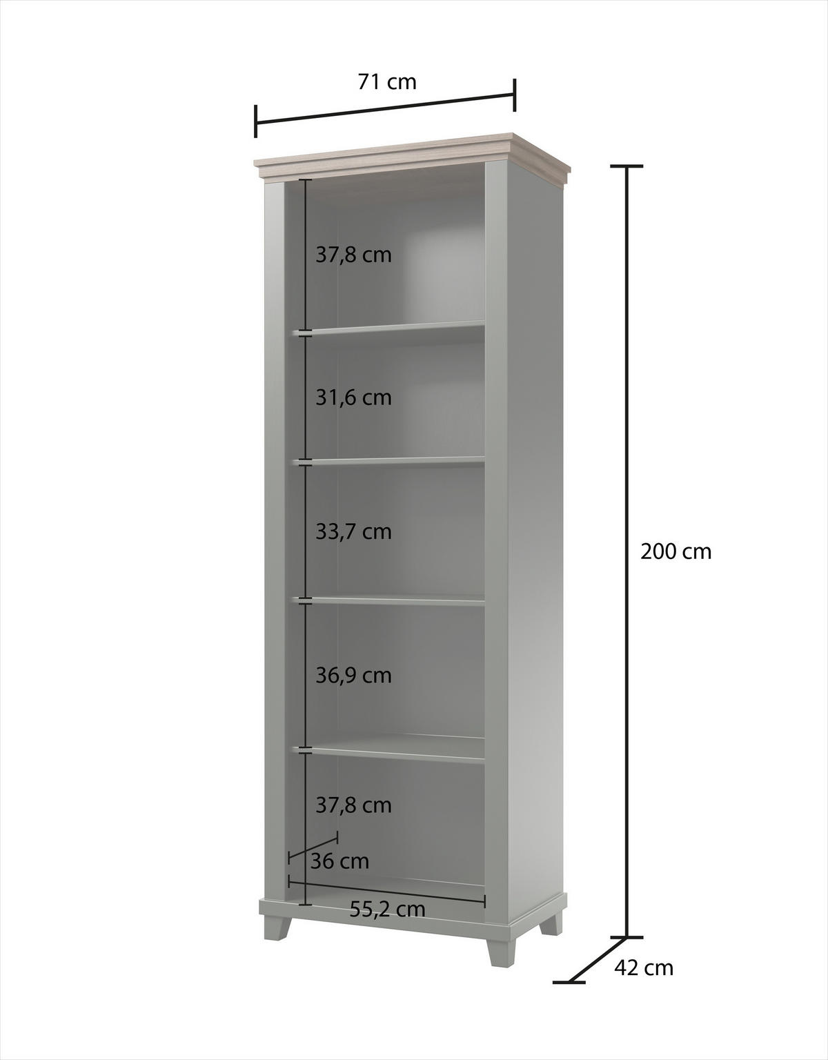 BÜCHERREGAL EVOLETTA 71x42x200 cm, Regal Hellgrün - Hellgrün, Holzwerkstoff (71/200/42cm) - MASSENO
