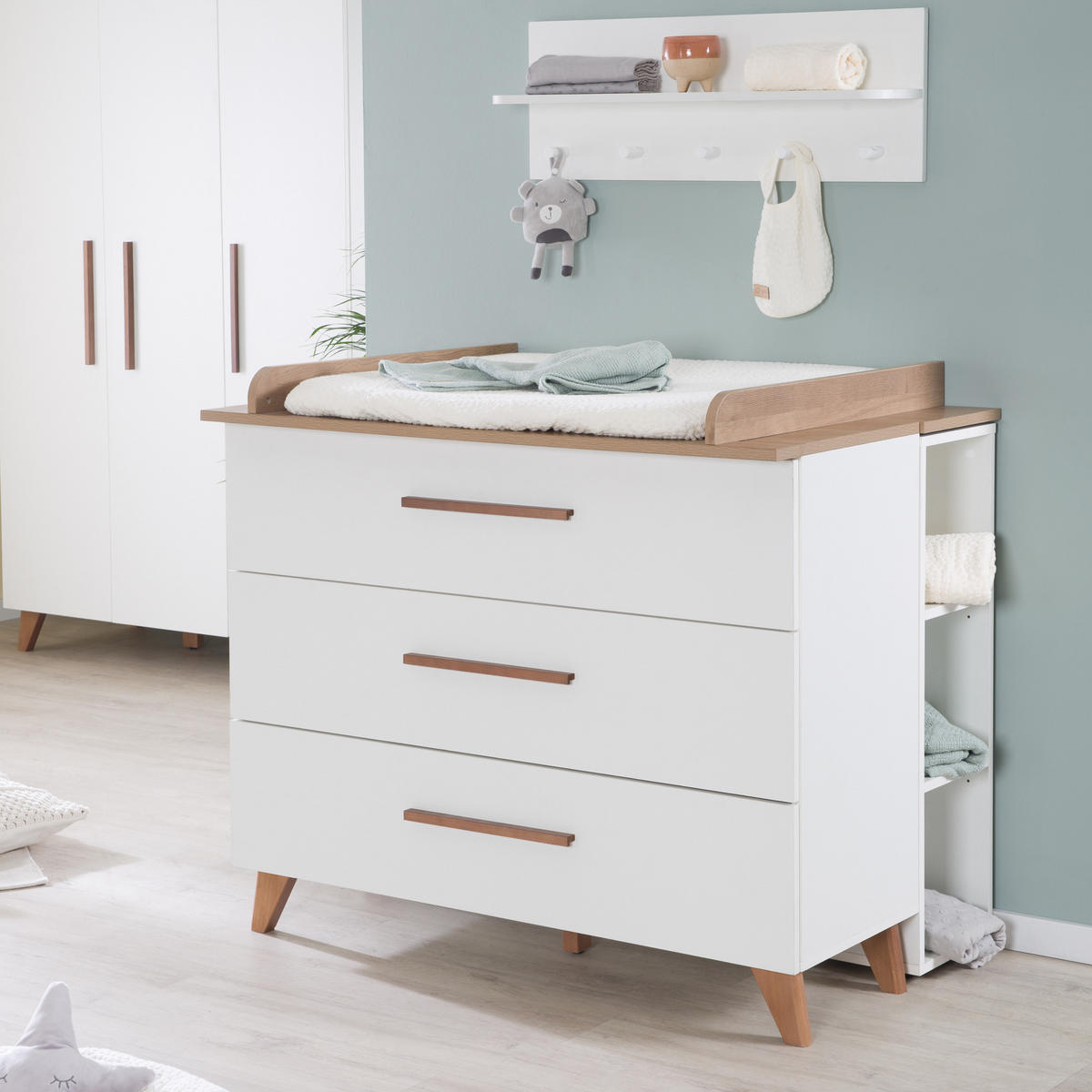 BABYZIMMER-SET Lennie 3-teilig - Eichefarben/Weiß, Eichenholz/Holz (76/82/142cm) - Roba