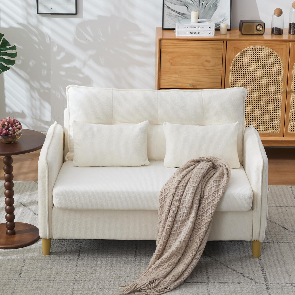 SCHLAFSOFA 127/75.5/83 cm Beige mit Armlehnen und Seitentaschen - Beige, Textil (75.5/83/127cm) - Oxeza