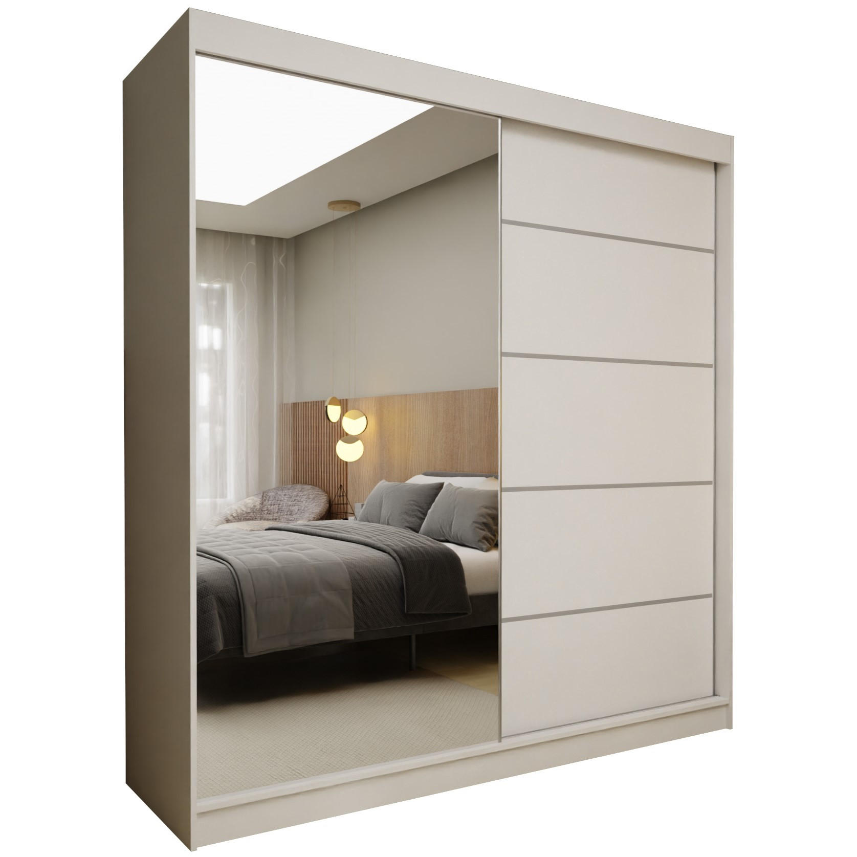 SCHWEBETÜRENSCHRANK MIRELLA 200/216/61 cm 2-türig mit Spiegel Weiß - Weiß, Holzwerkstoff (200/216/61cm) - MASSENO