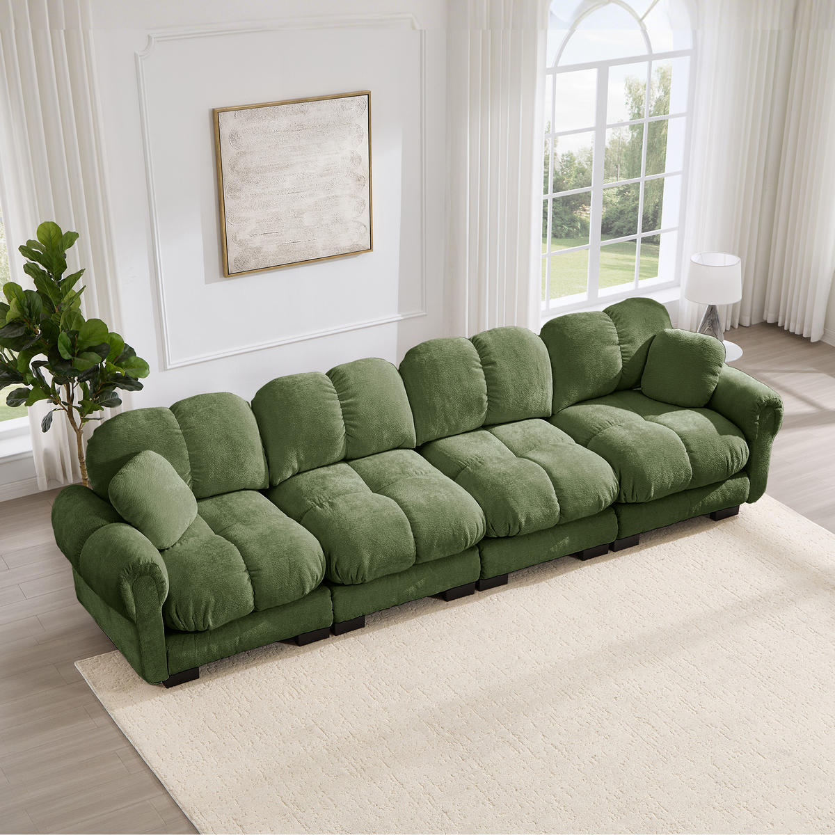4-SITZER-SOFA DE-34384 Steppdesign Grün - Grün, Textil (86/90/330cm) - ComfortXL