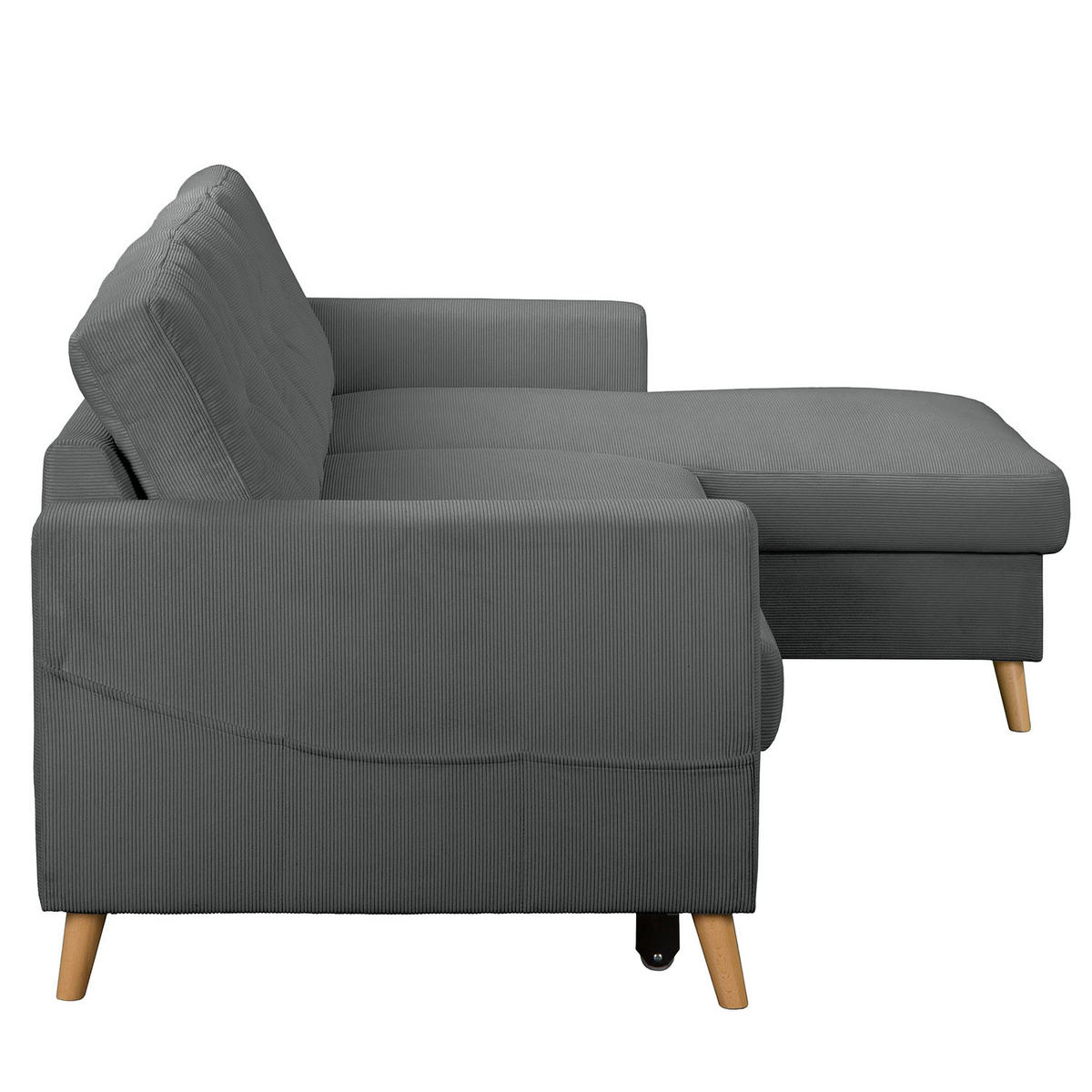 ECKSOFA mit Longchair - Anthrazit/Braun, Holz/Textil (223/148cm) - home24