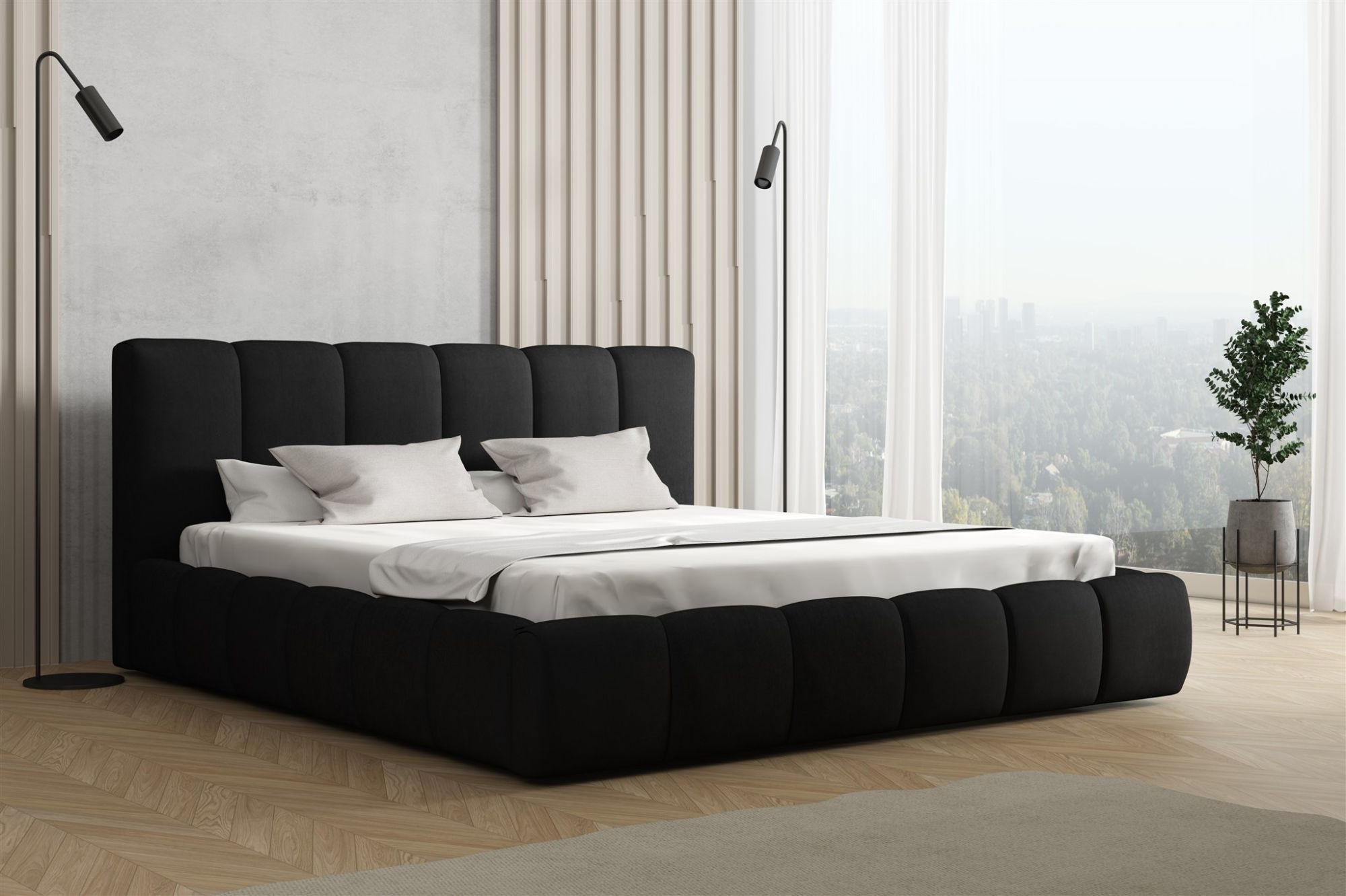 POLSTERBETT Giulia Magic Velvet Komplett - Schwarz, Holzwerkstoff/Textil (180/200cm) - Fun Möbel