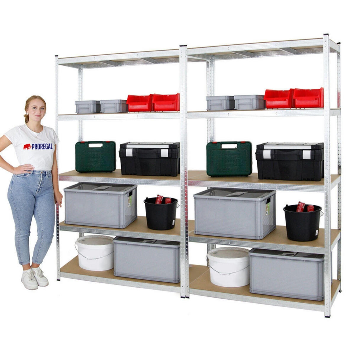 SCHWERLASTREGAL Giant Ragnar 2er-Set mit 2x 200x120x50 cm Fachlast 175 kg Verzinkt - Silberfarben, Metall (240/200/50cm) - PROREGAL