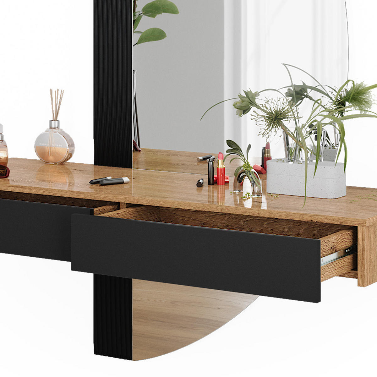 SCHMINKTISCH Melisa Schwarz 120 cm mit 2 Schubladen - Eichefarben/Schwarz, Holzwerkstoff (120/161.1/40cm) - Vicco