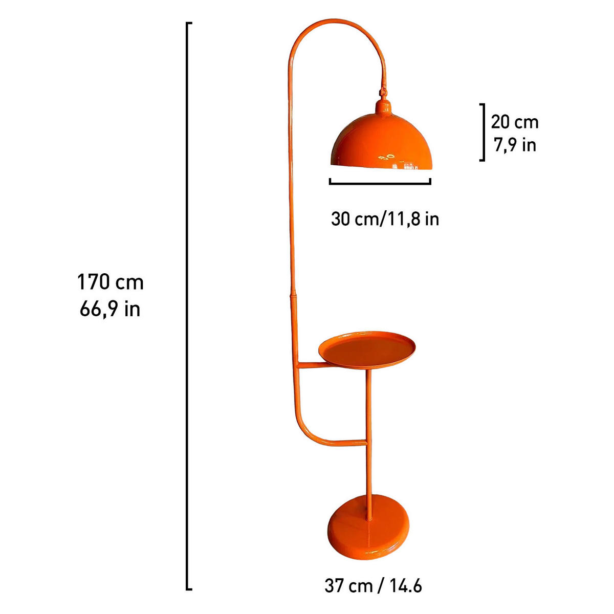STEHLAMPE Gorkiede aus Metall mit Dimmer und Ablage - Orange, Metall (37/37/170cm) - Bamyum