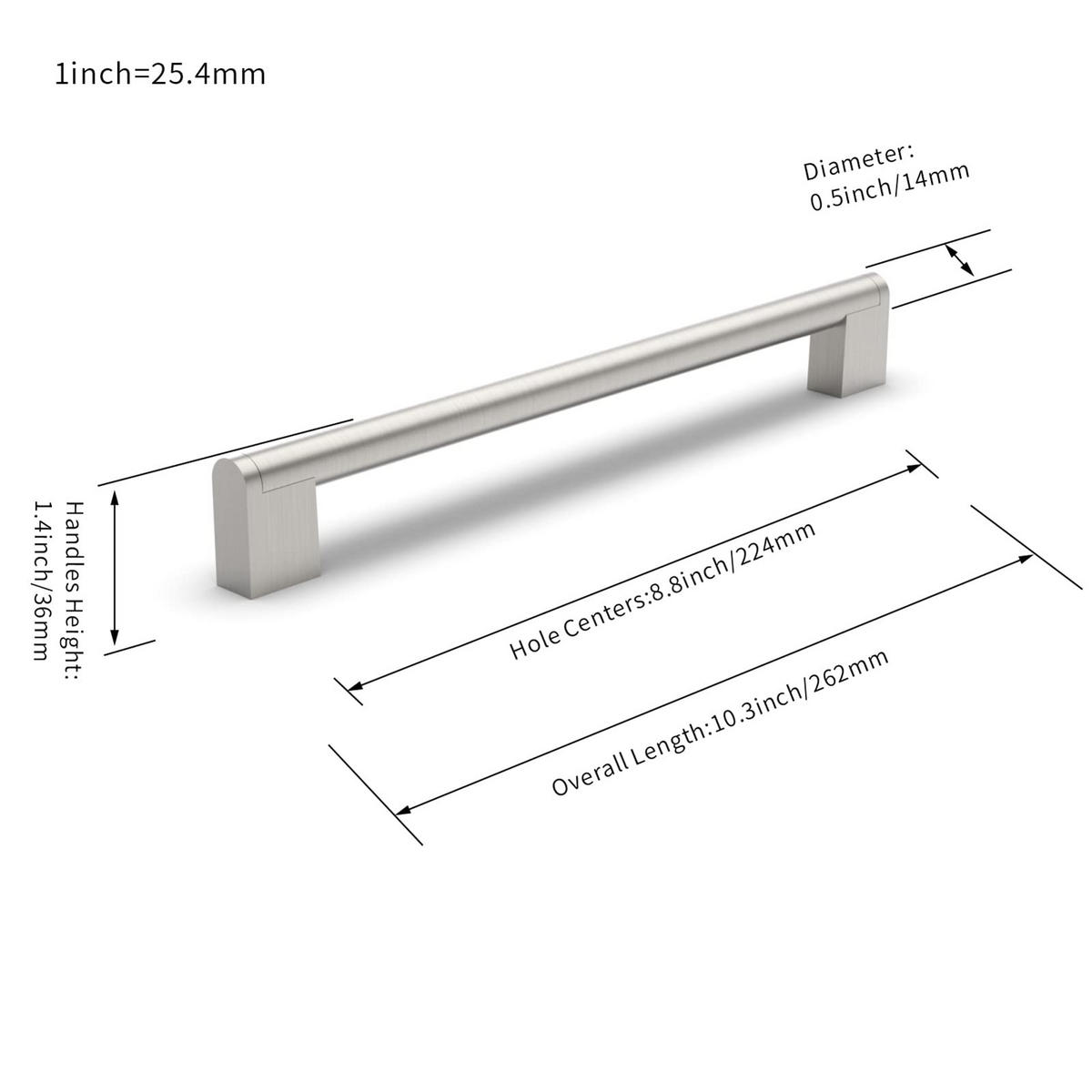 MÖBELGRIFF 5er-Set 224 mm - Silberfarben, Metall (1.2/3.6/2.62cm)