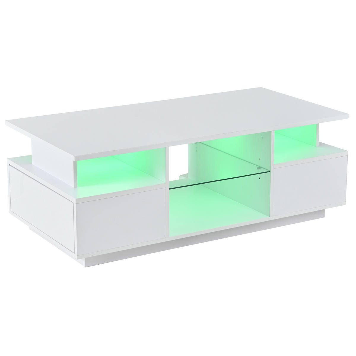 COUCHTISCH 100/50/36 cm Weiß aus Spanplatte mit 2 Schubladen und LED-Beleuchtung - Weiß, Holzwerkstoff (100/50/36cm) - OKMYHOME