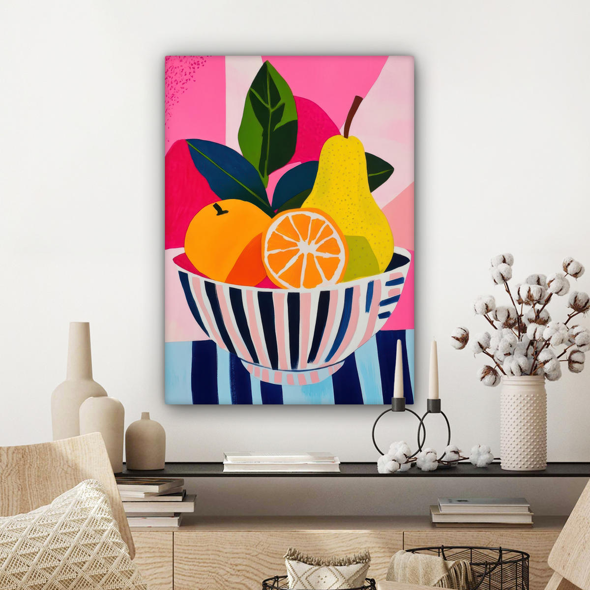 LEINWANDBILD Obst - Abstrakter Hintergrund - Rosa Wandbild Wohnzimmer 60x80 cm - Pink, Textil (60/80cm) - MuchoWow