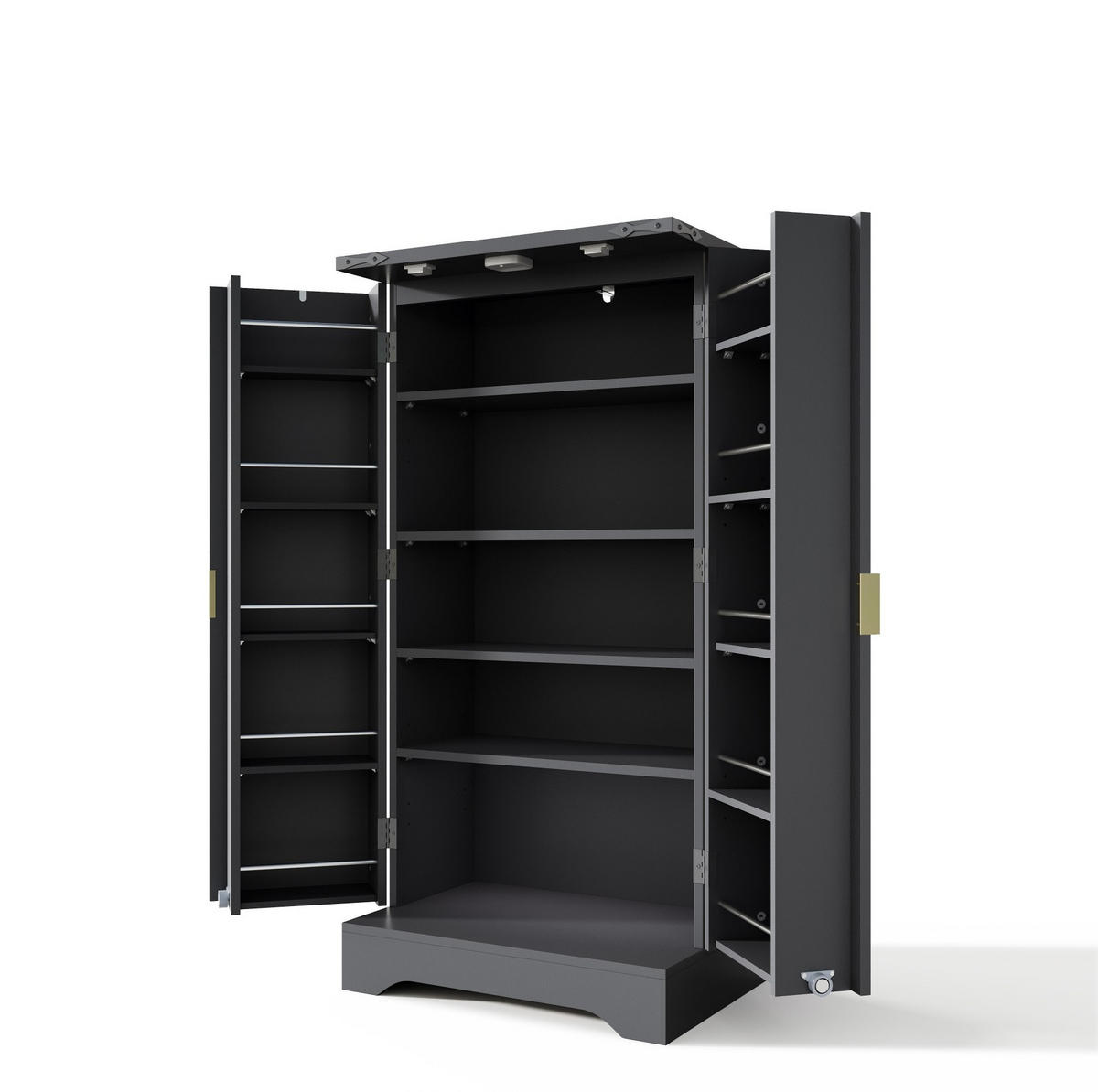 HOCHSCHRANK 120/60,5/40 cm mit LED-Sensorlicht, verstellbaren Böden und MDF-Front, Schwarz - Schwarz, Holzwerkstoff (60.5/120/40cm) - Redom