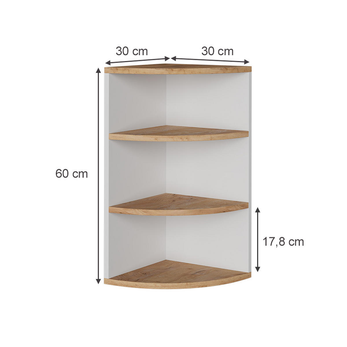 ECKREGAL Ecki Weiß/Goldkraft Eiche 30 x 60 cm - Eiche Wotan/Weiß, Holzwerkstoff (30/60/30cm) - Vicco
