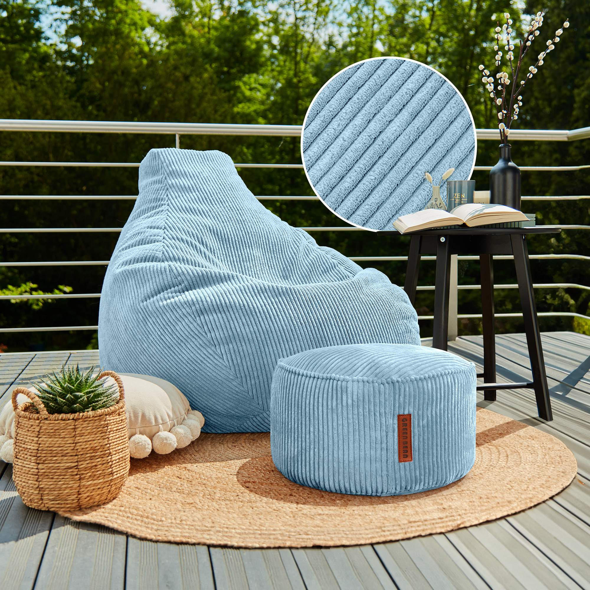 LOUNGE-SITZSACK Cozy + Fußhocker - Hellblau, Textil (80/90/90cm) - Green Bean