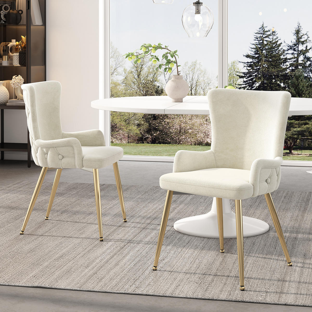 ARMLEHNSTUHL-SET DE-35763 2 Stück mit Samt und Goldbeinen Beige - Beige, Metall (49/85/47cm) - ComfortXL