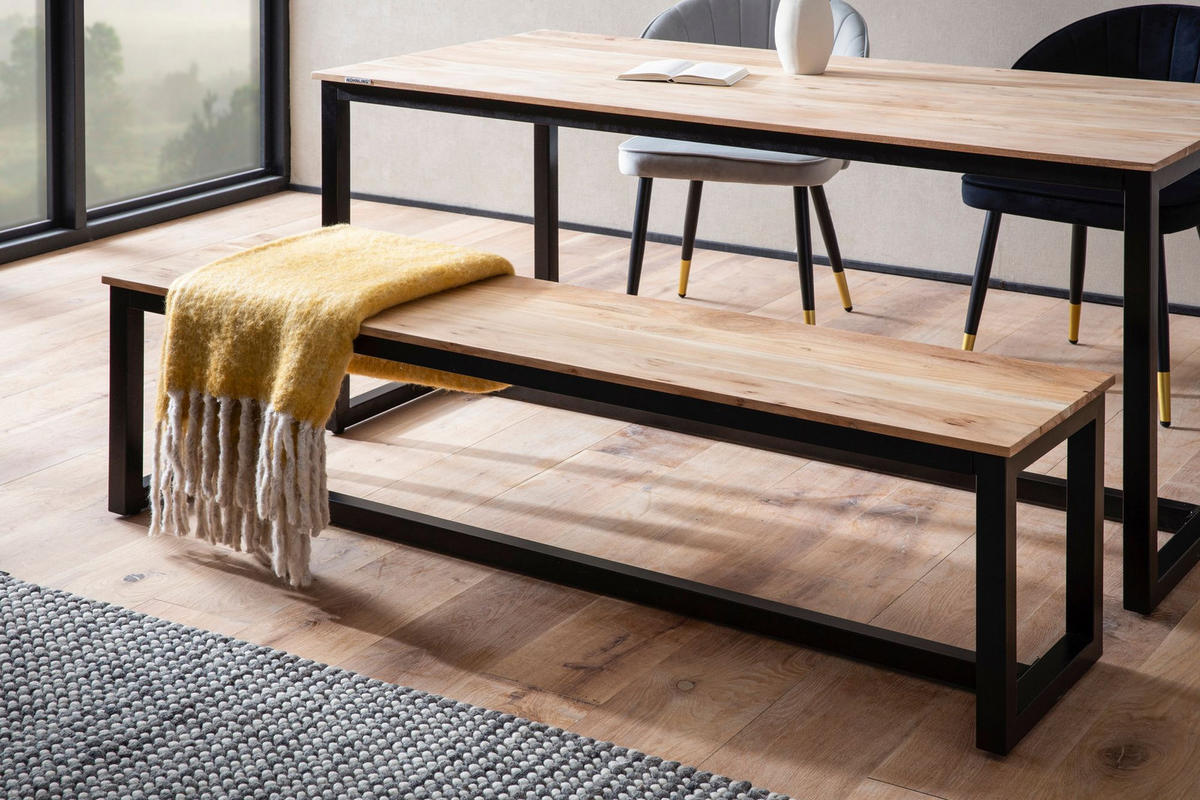 ESSZIMMERBANK Massivholz Metall Loft-Stil ohne Lehne, Akazie 120x40x45 cm - Schwarz/Braun, Holz/Metall (120/45/40cm) - KADIMA DESIGN