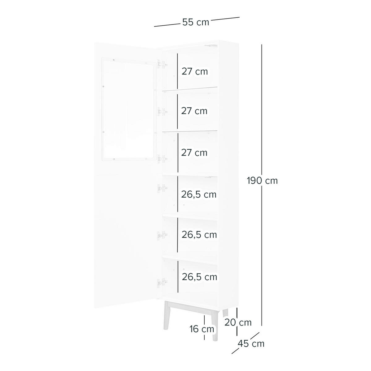 ECKVITRINE - Weiß / Eiche - Eichefarben/Weiß, Eichenholz/Holz (55/190/48cm) - home24