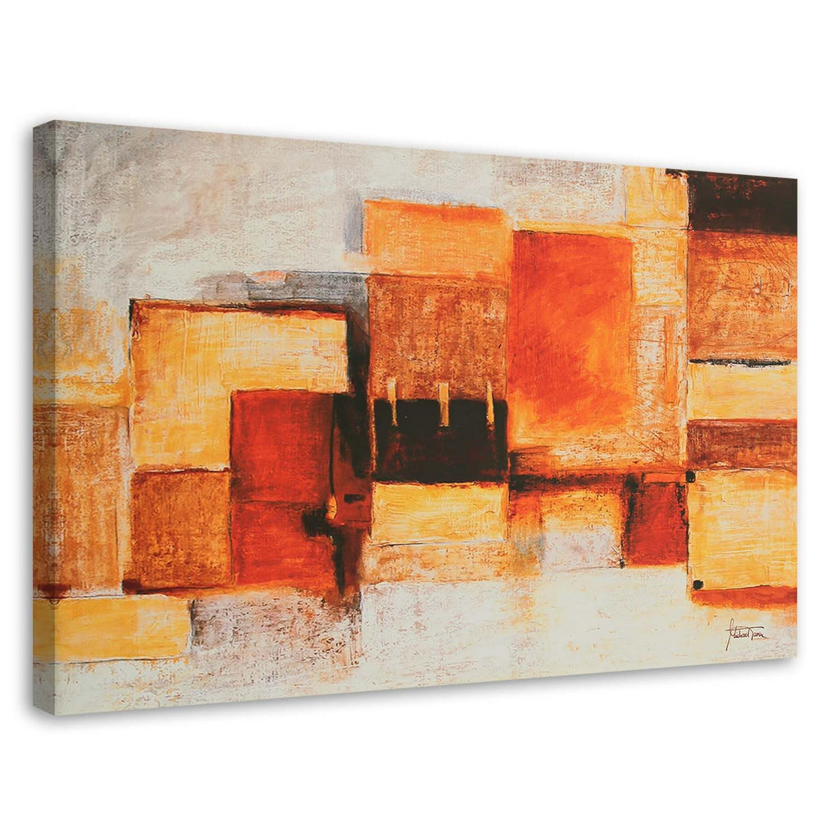 LEINWANDBILD Geometrische Abstraktion in warmen Farben 100x70cm - Orange, Textil (100/70cm) - Feeby