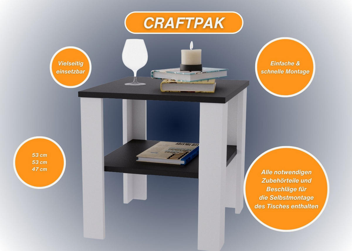 COUCHTISCH Lara53 53/47/53 - Schwarz/Weiß, Holzwerkstoff (53/53/47cm) - RAUMHIRSCH FURNITURE