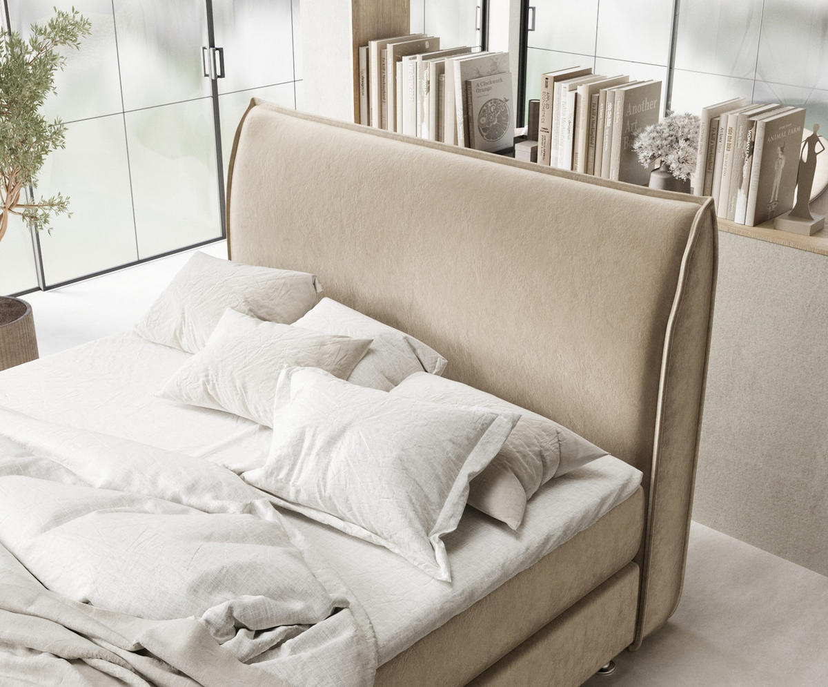 BOXSPRINGBETT Chermin Beige 200/200 cm mit Latex-Topper - Beige/Silberfarben, Holz/Holzwerkstoff (200/200cm) - Maison de Reve