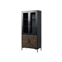 VITRINE Sheesham 90x45x200 schwarz lackiert SUN #102 - Schwarz, Holz (90/200/45cm) - Massivmoebel24