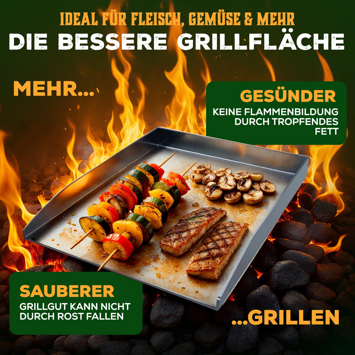 SET PLANCHA GRILLPLATTE Edelstahl inkl. 2 Grillspachteln & Ölflasche - 30x40 cm - Edelstahlfarben, Metall (30/40cm) - Blumtal