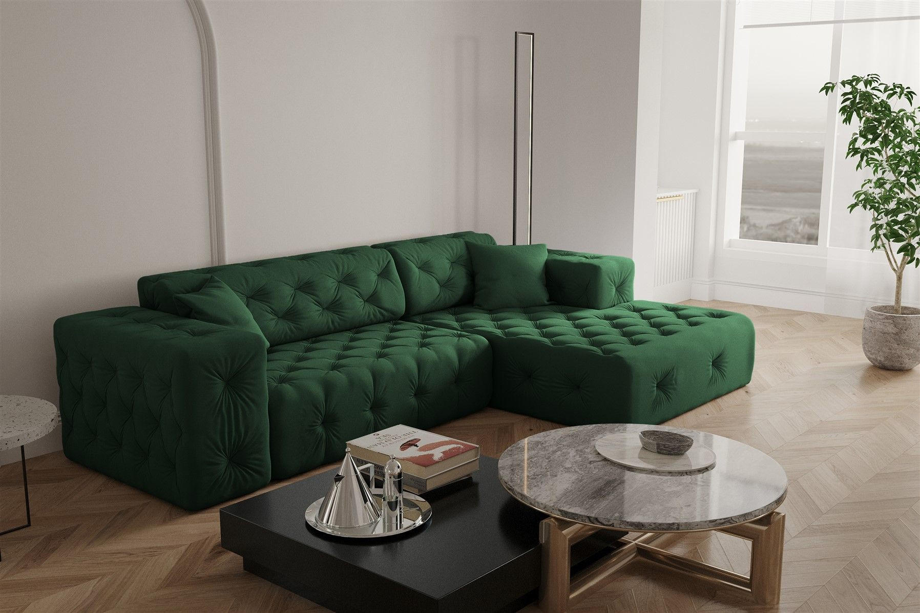 ECKSOFA Chantal - Grün, Holzwerkstoff/Textil (266/171cm) - Fun Möbel