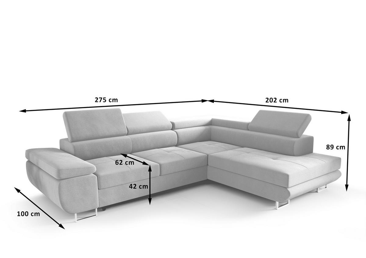 ECKSOFA PRAGA DESIGN L, Eckcouch in L-Form mit Schlaffunktion, Farbe: Schwarz, Kunstleder, Ottomane Universal - Schwarz, Textil (275/202cm) - O-Sofa