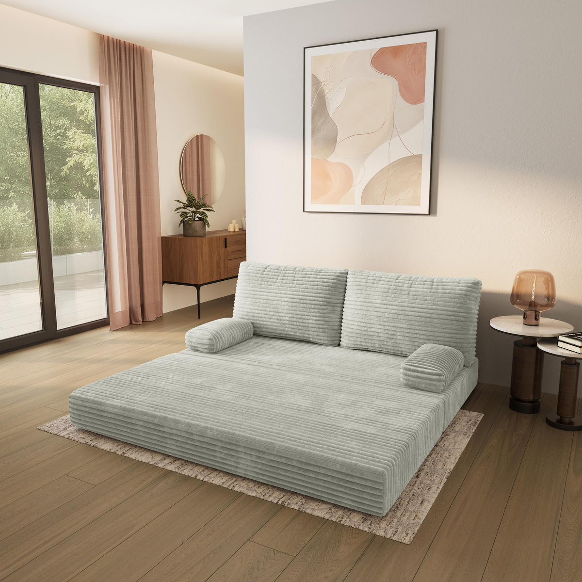 POHOVKA z pěny SILAR s funkcí spaní Manšestrová látka Světle šedá - světle šedá, textil (170/86/80cm) - MASSENO