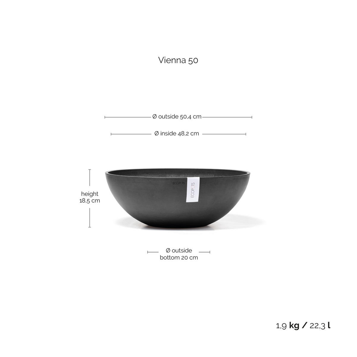 BLUMENTOPF Vienna 50,4/18,5 cm Dunkelgrau - Dunkelgrau, Kunststoff (50.4/18.5cm) - Ecopots