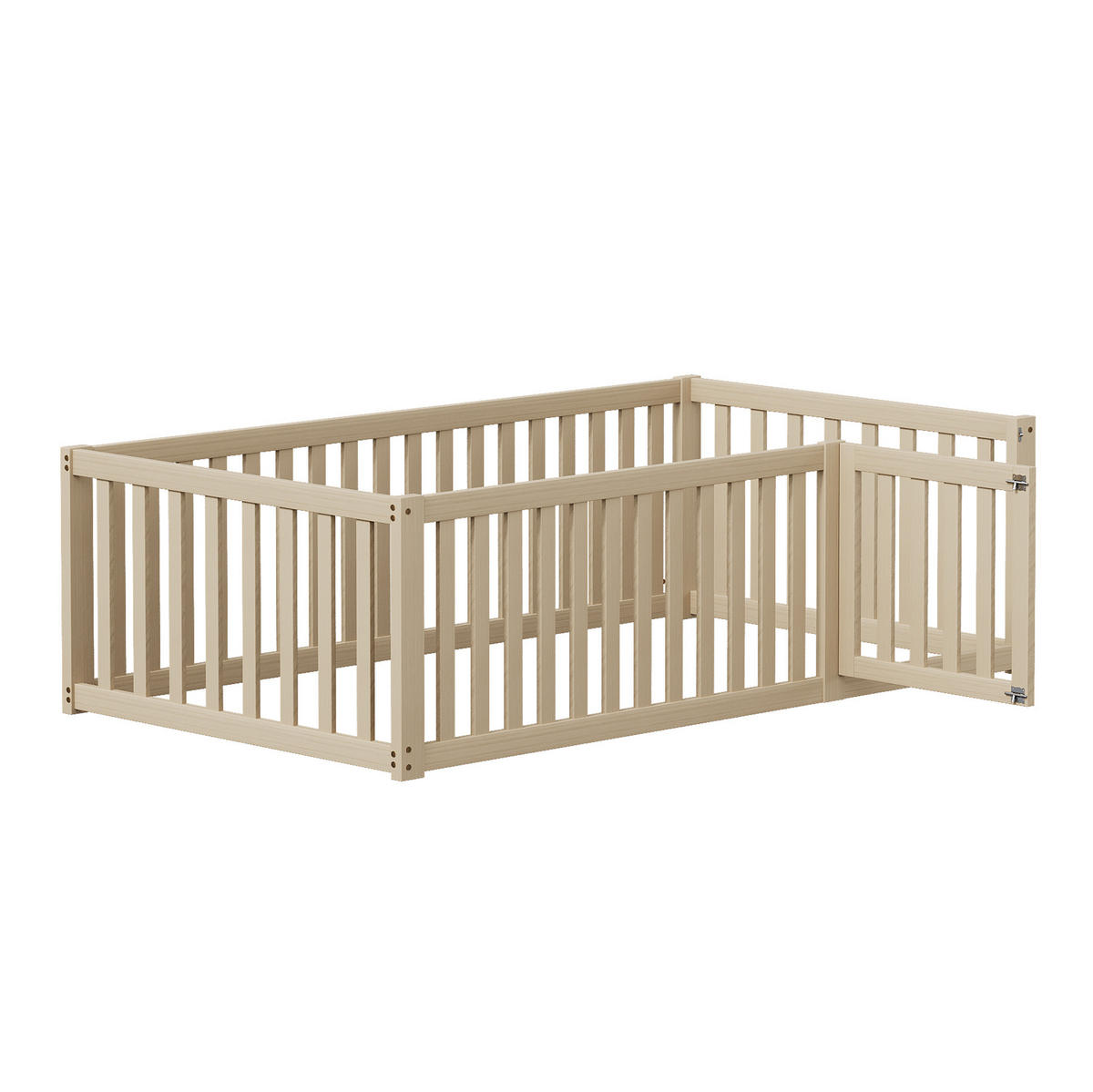 KINDERBETT 90/200 cm aus massivem Kiefernholz mit Zaun und Tür - Naturfarben, Holz (90/200cm) - BEAOK
