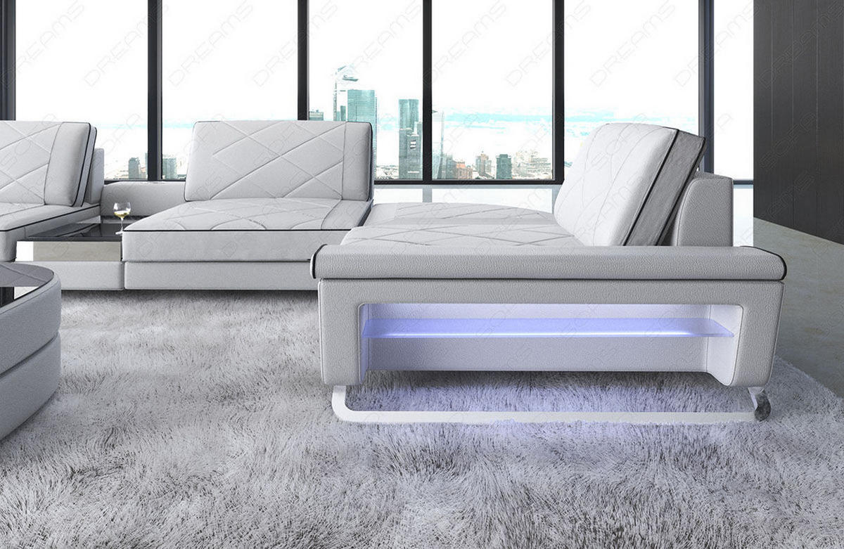 WOHNLANDSCHAFT Bari U - Schwarz/Weiß, Leder (456/89/243cm) - Sofa Dreams