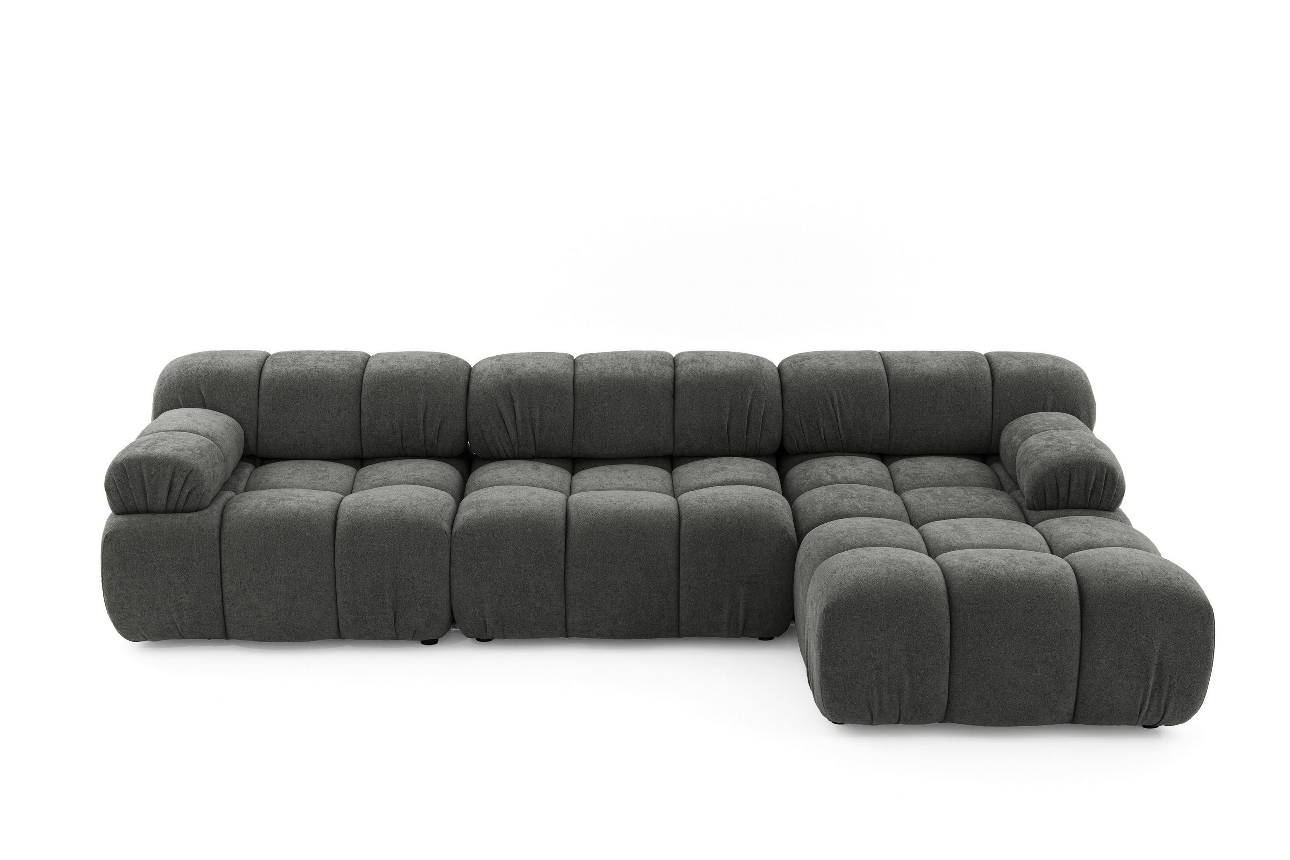 MODULARES Ecksofa MOMENTUM L, Rechts, Breite 282 cm, strukturierter Stoff, Dunkelgrau - Chromfarben/Dunkelgrau, Holz/Textil (155/282cm) - Muffo