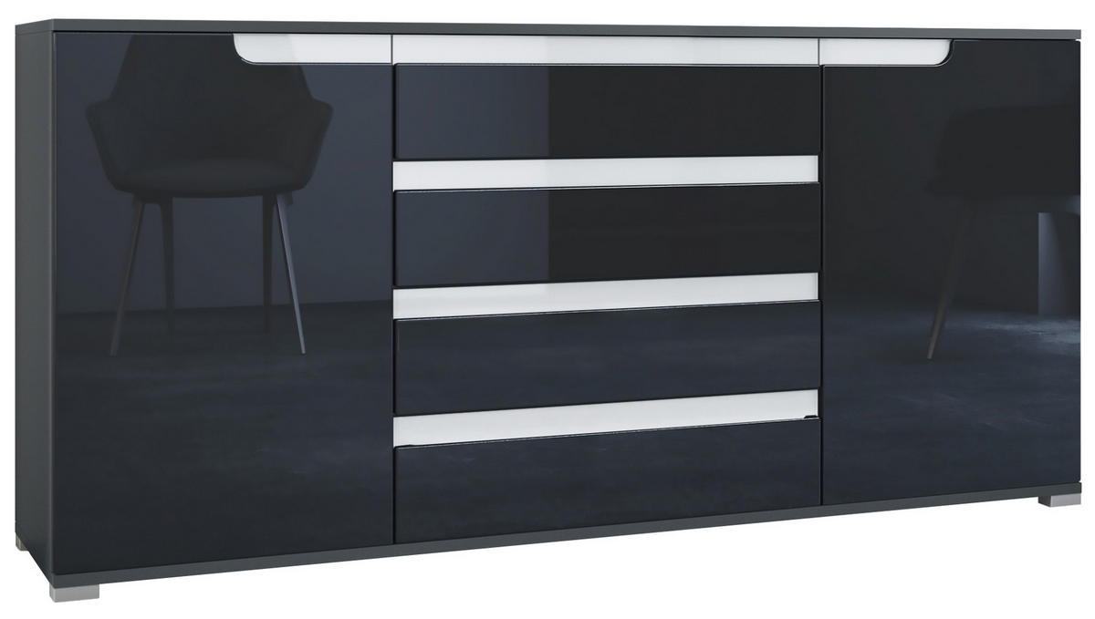 SIDEBOARD Sylt Schwarz Hochglanz / Weiß Hochglanz - Schwarz Hochglanz, Holzwerkstoff (166.5/75.5/35cm) - Vladon