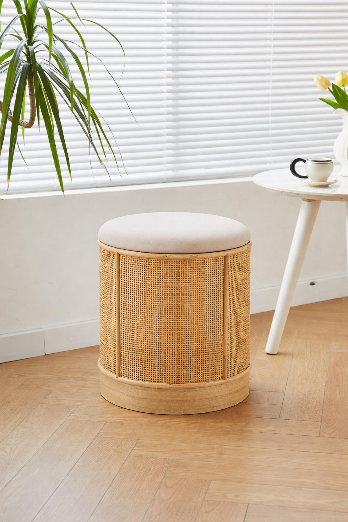 POUF Rattan Beige - Beige, Holz (35/44/35cm) - Nordlys