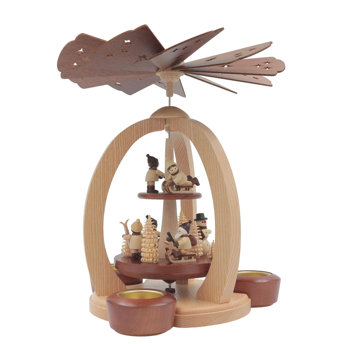 PYRAMIDE Winterkinder 2-stöckig für 3 Teelichter 27/27/30 cm - Multicolor, Holz (27/30/27cm)