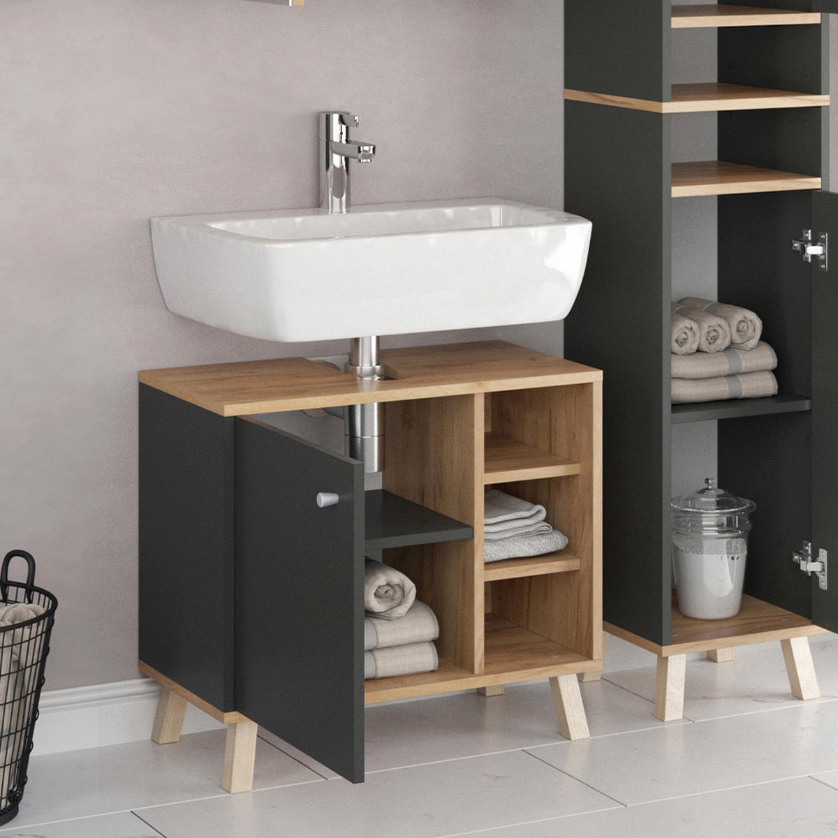 WASCHBECKENUNTERSCHRANK Senyo Anthrazit 60 x 54 cm - Anthrazit, Holzwerkstoff (60/54/32cm) - Vicco
