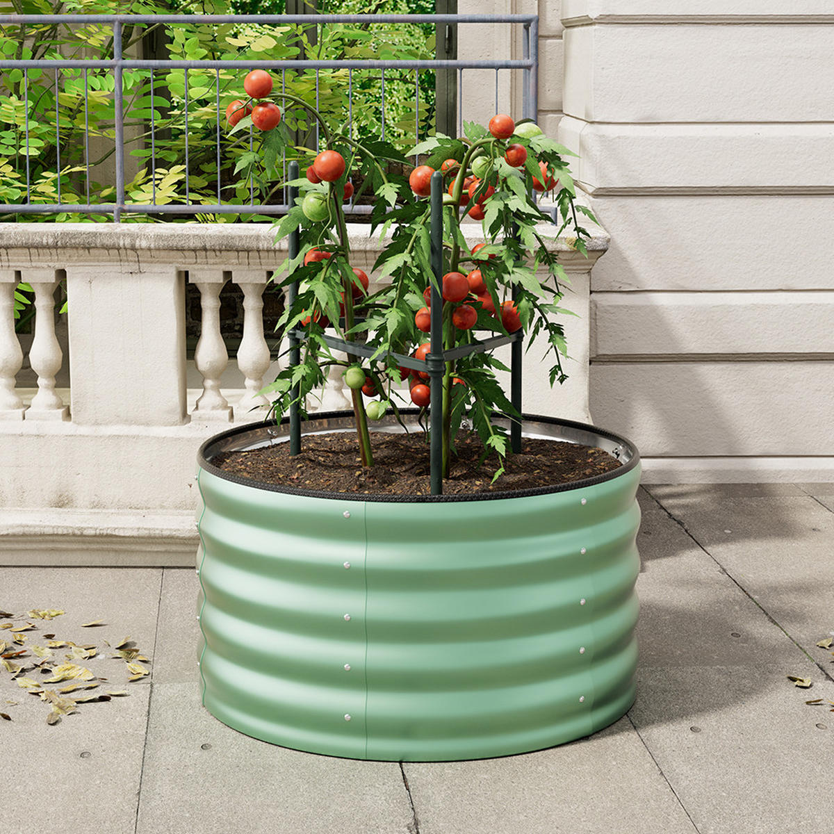 HOCHBEET-PFLANZKASTEN aus verzinktem Stahl in Hellgrün Zylindrischen Blumenkasten für Garten Balkon langlebig rostfest 80 × 80 × 40 cm 6,5 kg - Dunkelgrau, Metall (80/40/80cm) - Livingandhome