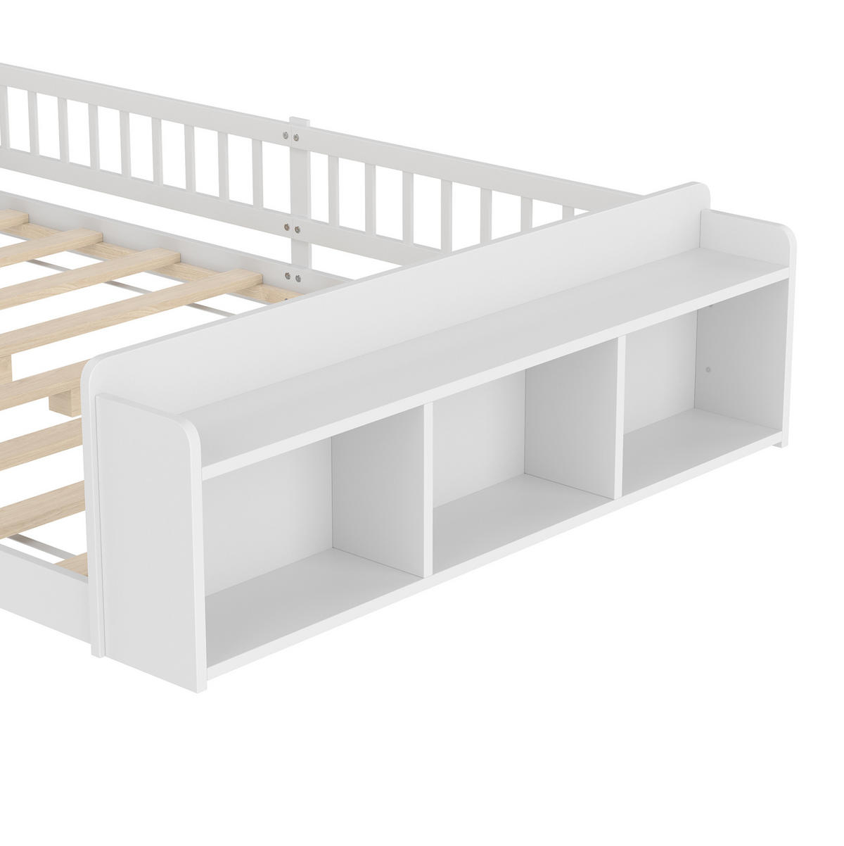 KINDERBETT 140/200 cm, Weiß mit offenem Stauraum - Weiß, Holz (140/200cm) - MIVRAY
