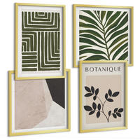 BILDER SET 4er Set - 50x50 cm & 40x60 cm Goldrahmen - Botanische Boho-Kompositionen - Goldfarben, Kunststoff (50/50cm) - TULUP