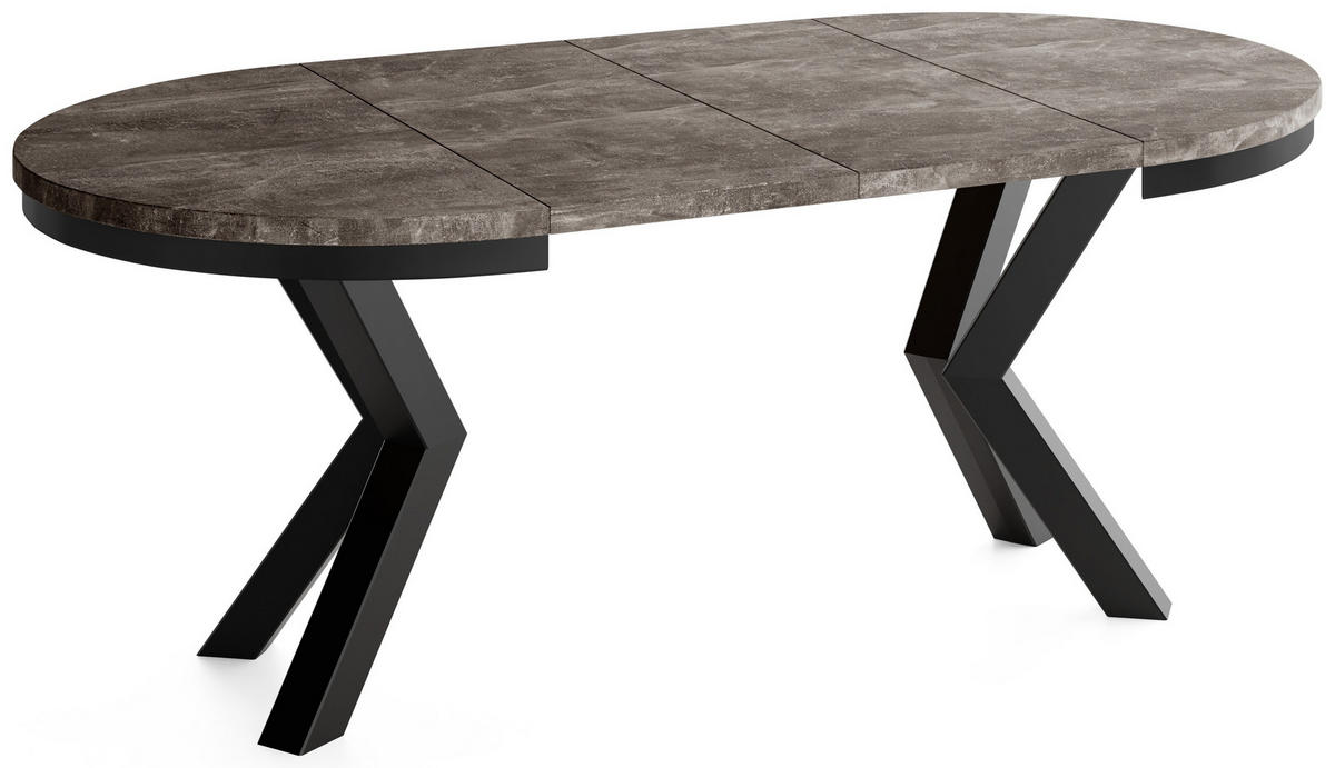 ESSTISCH Clara runder ausziehbarer, Beton Dunkelgrau 120-200/120/76 cm - Dunkelgrau/Schwarz, Holzwerkstoff/Metall (120/200/76cm) - WFL GROUP