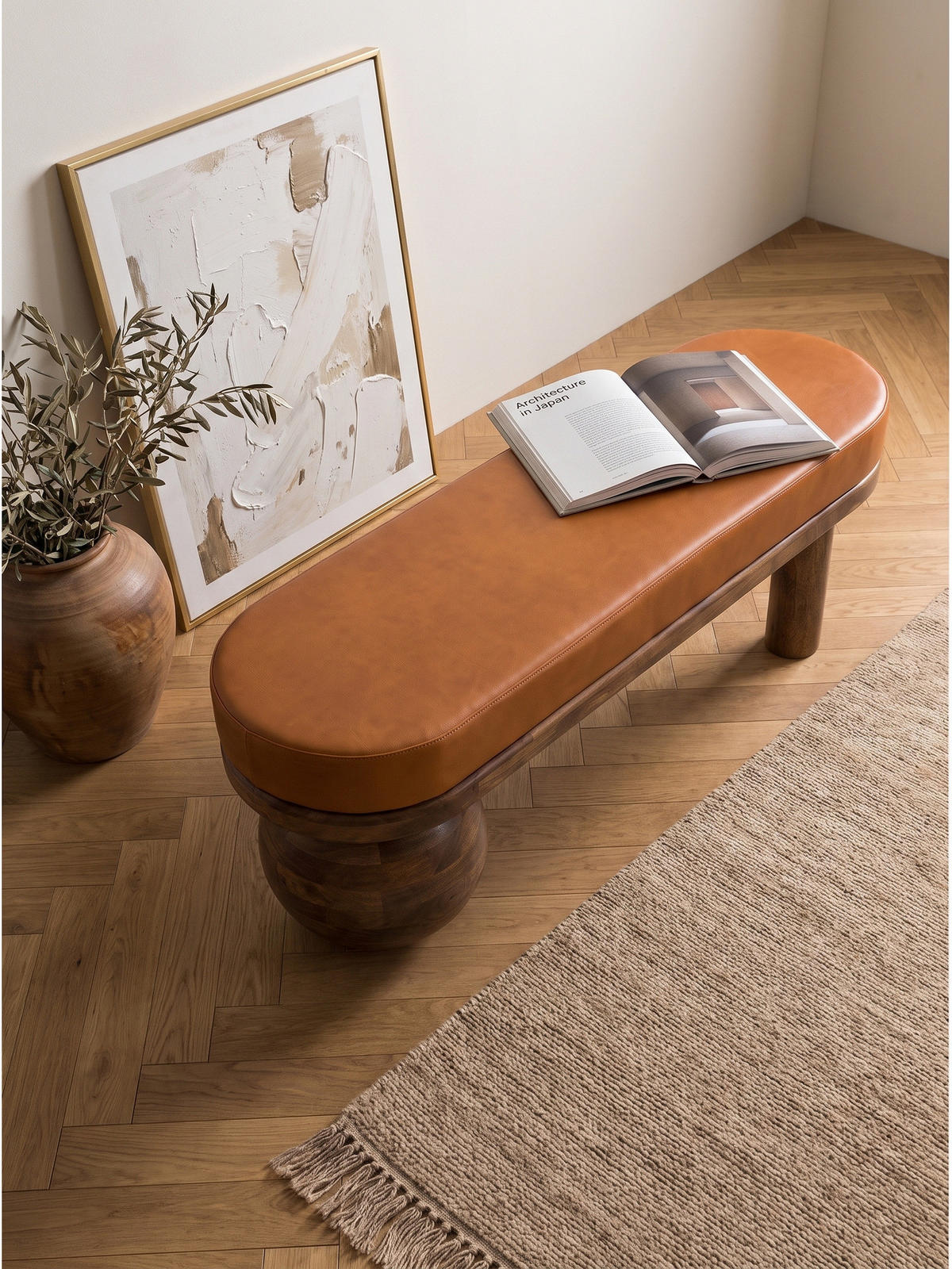 SITZBANK MAKARSKA, Ziegenleder, Braun, 140 x 40 x 47 cm - Braun/Honig, Mangoholz/Holz (140/47/40cm) - KADIMA DESIGN