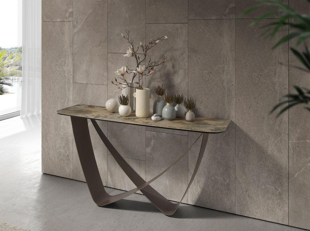 KONSOLENTISCH Rechteckiger Konsolentisch aus Porzellanmarmor und taupefarbenem Metallstahl 150/50/80 cm - Beige, Keramik (50/150/80cm) - ANGEL CERDA