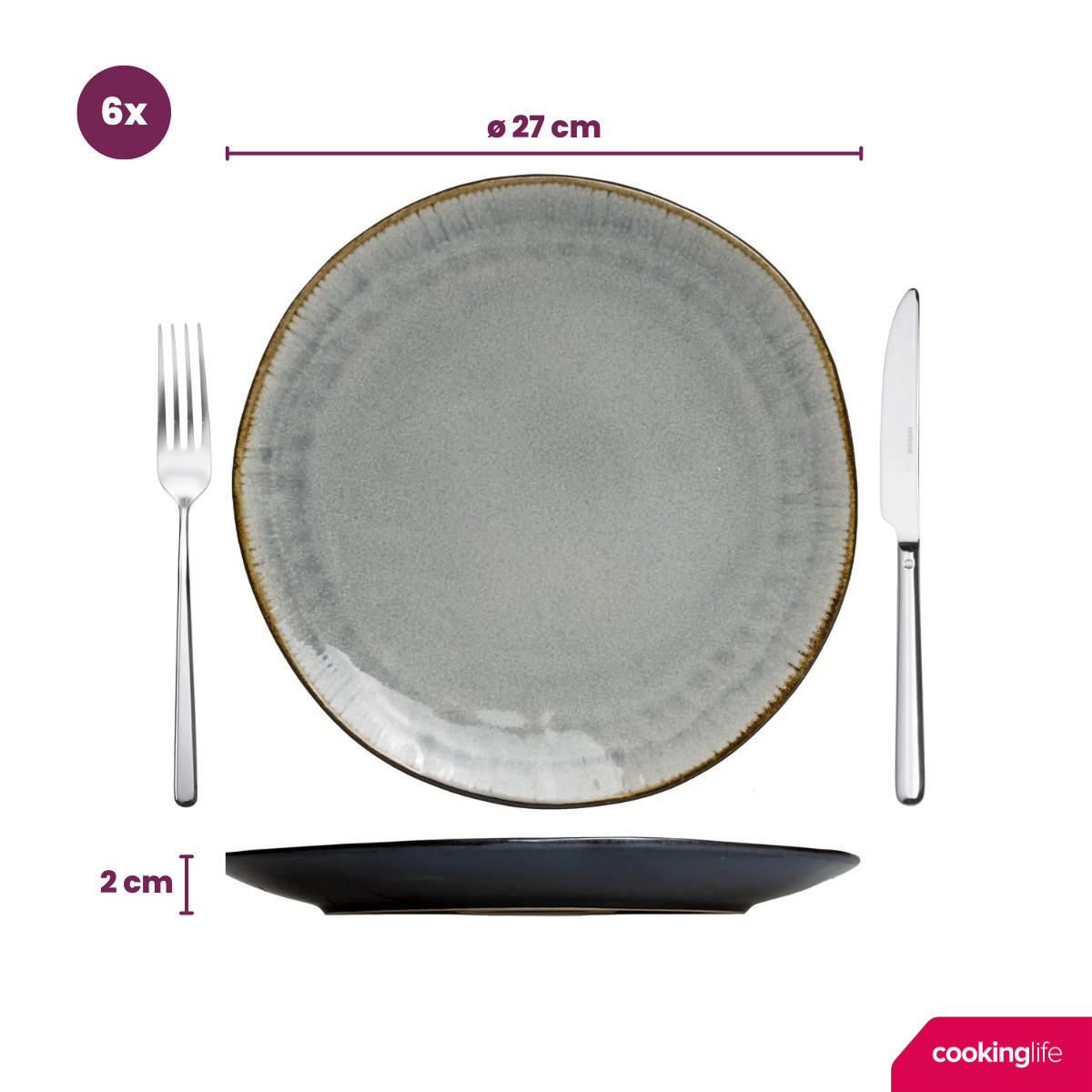 COOKINGLIFE Speiseteller Nola Warm Grey ø 27 cm - 6 Stück - Grau, Keramik (27cm) - Cookinglife