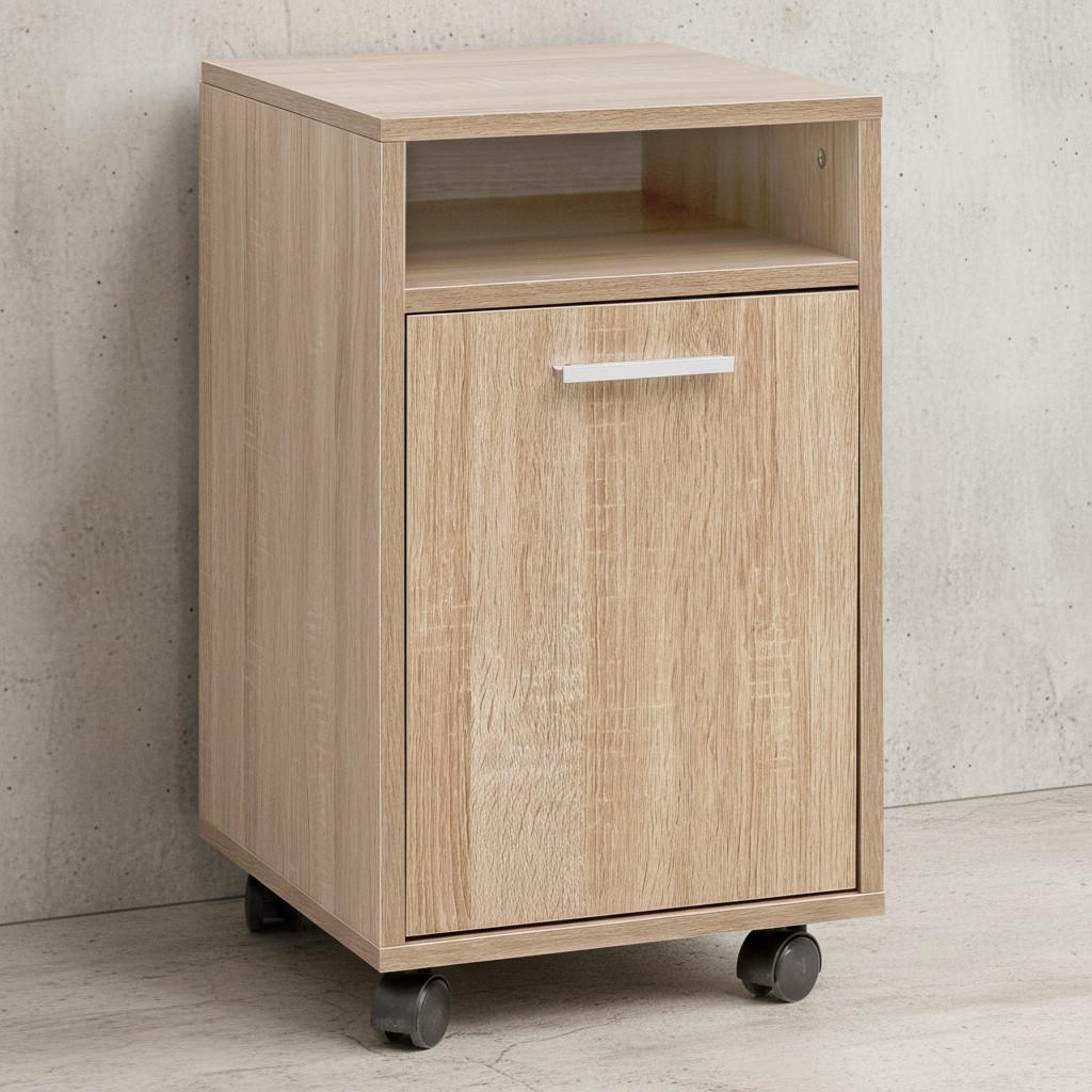 ROLLCONTAINER 2 Türfächer Ablage Rollen Mit Bremsen OSSOLA, Beige 33x38x60 cm - Beige/Schwarz, Holz/Kunststoff (33/60/38cm) - KADIMA DESIGN